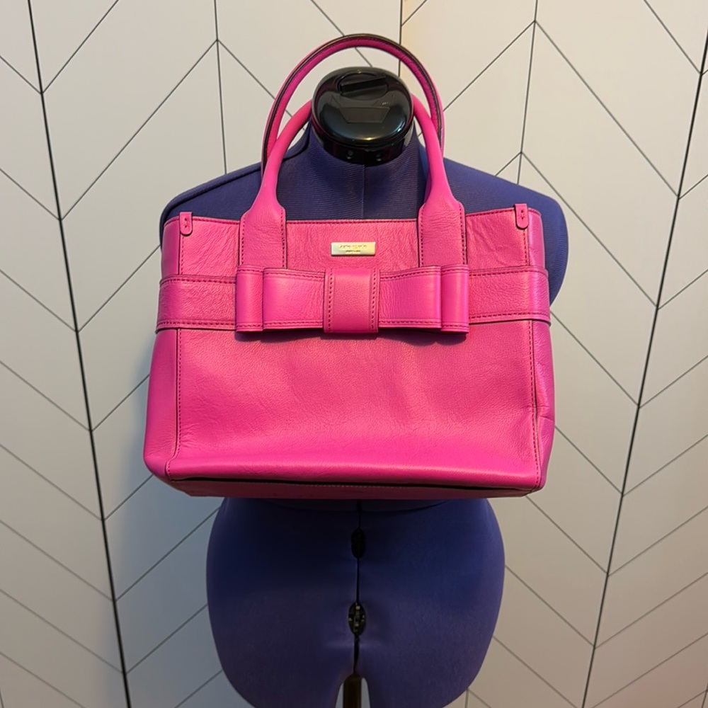 Kate Spade Villabella Quinn Leather Pink Bow polka Dot Purse Tote Bag